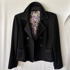 Nine West Black Double-Breasted Blazer size 6. Violet stitching.